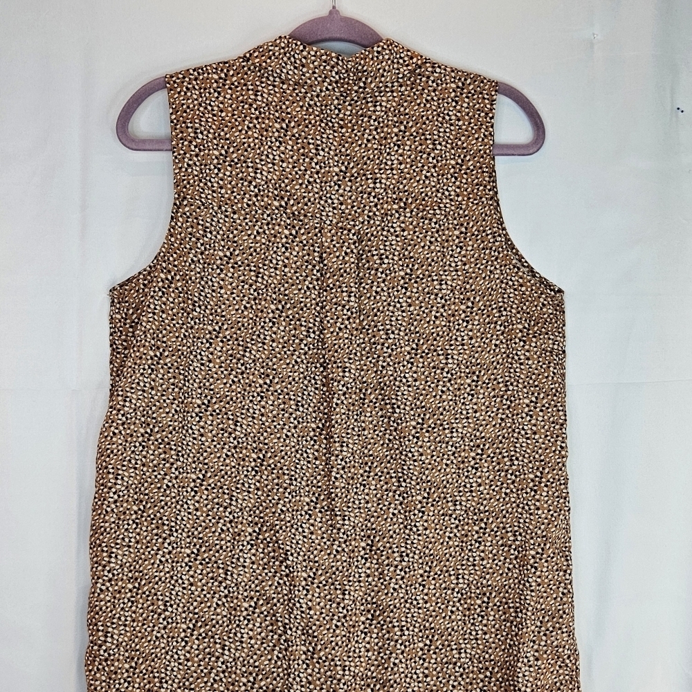 Tahari White Black Brown Print 100% Linen Buttondown Shirt Dress Sz M - Picture 8 of 10